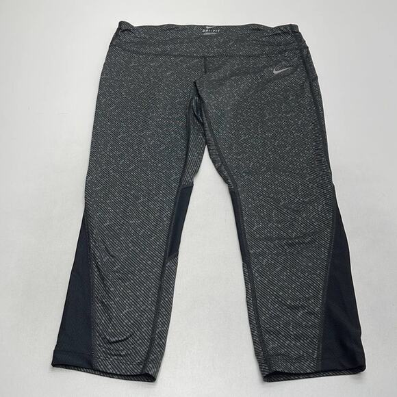 NIKE RUNNING Women’s Large Black Gray Crop Stretch Pant - Picture 1 of 6